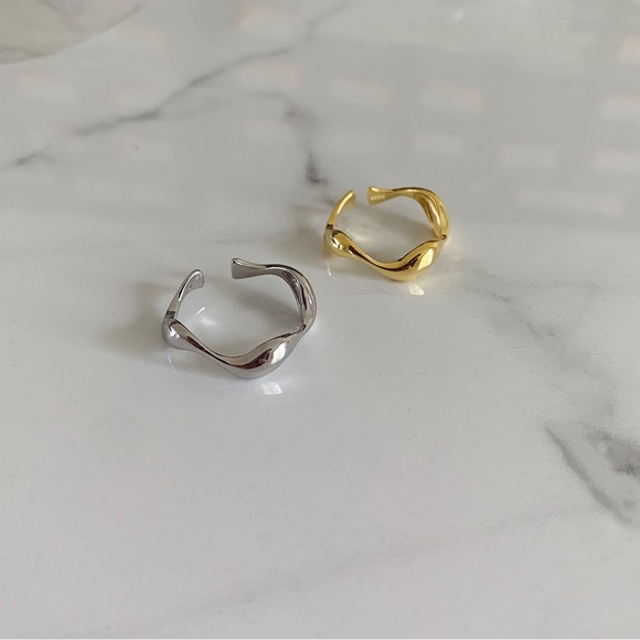 Wave Ring, Sterling Silver Ring, Silver Stacking Ring, Simple Gold Ring - Picture 6 of 7